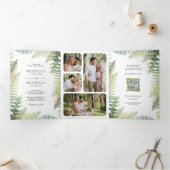 Lush Green Ferns Foto Collage QR Code Weddenschap Drieluik Uitnodiging (Binnen)