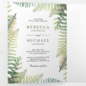 Lush Green Ferns Foto Collage QR Code Weddenschap Drieluik Uitnodiging (Binnenzijde eerst)