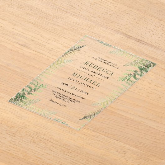 Lush Green Ferns Wedding Acryl Uitnodigingen (Laagn)