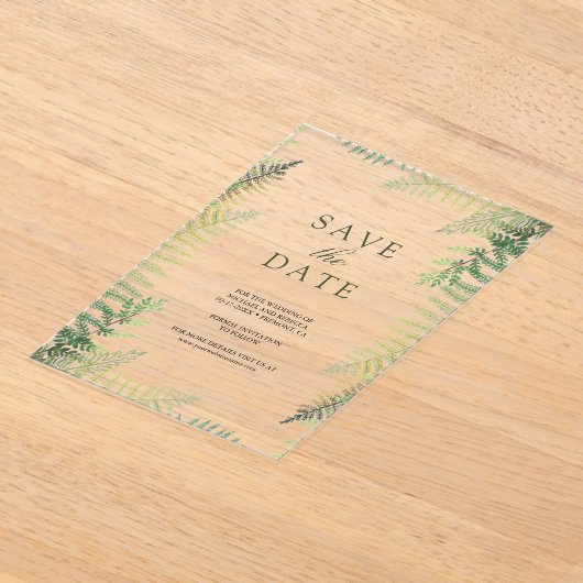 Lush Green Ferns Wedding Save the Date Acryl Uitnodigingen (Laagn)