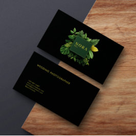 Lush Green Foliage Black Gold Frame Botanical Visitekaartje