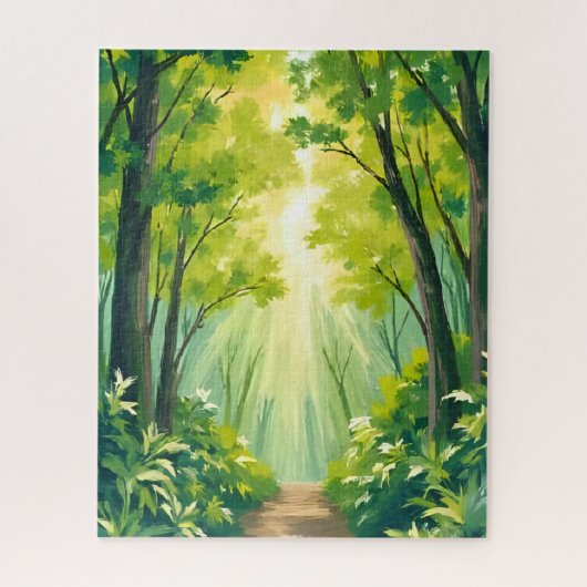 Lush Green Forest | Nature Landscape Watercolor Legpuzzel (Verticaal)