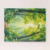 Lush Green Forest | Nature Landscape Watercolor Legpuzzel (Horizontaal)