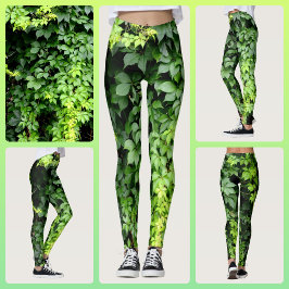 Lush Green Ivy Vine laat fotografisch over Leggings