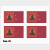 Lush Green Kerstmis Tree op Abstract Rood Terug Rechthoekige Sticker (Vel)
