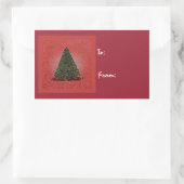 Lush Green Kerstmis Tree op Abstract Rood Terug Rechthoekige Sticker (Tas)