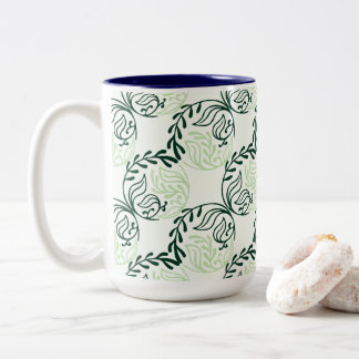 Lush Green Leaves And Vines Pattern Tweekleurige Koffiemok