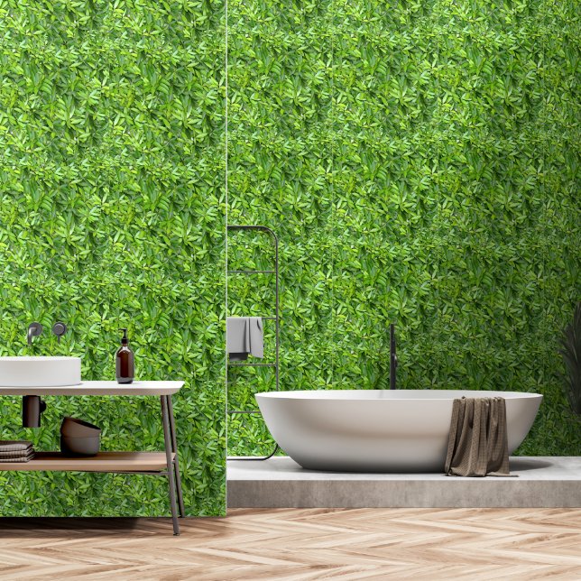 Lush Green Leaves Pattern – Natuur Botanisch Behang (Badkamer)