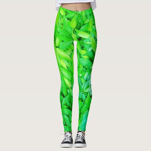 Lush Green Leaves Pattern – Natuur Botanisch Leggings (Voorkant)