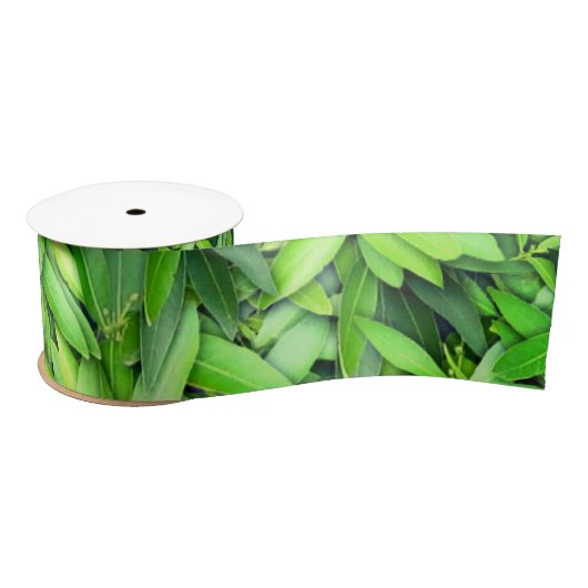 Lush Green Leaves Pattern – Natuur Botanisch Satijnen Lint (Spoel)