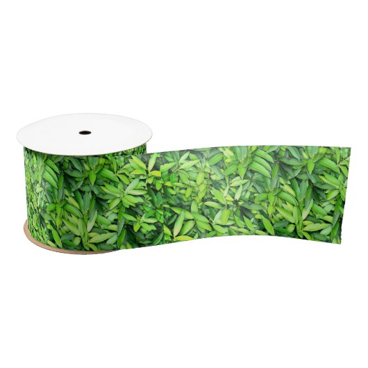 Lush Green Leaves Pattern – Natuur Botanisch Satijnen Lint (Spoel)