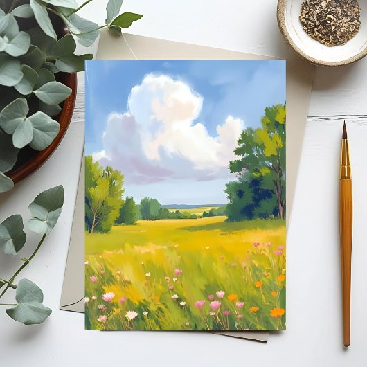 Lush Green Meadow Natuur Landschapsschilderkunst Briefkaart