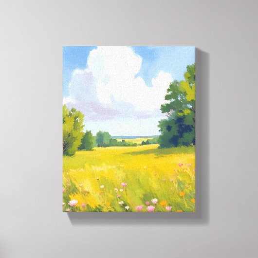 Lush Green Meadow Natuur Landschapsschilderkunst Canvas Afdruk (Voorkant)