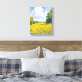Lush Green Meadow Natuur Landschapsschilderkunst Canvas Afdruk (Insitu (Slaapkamer))