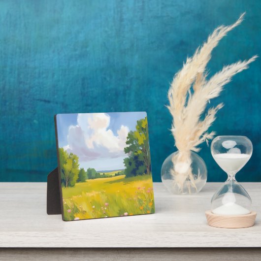 Lush Green Meadow Natuur Landschapsschilderkunst Fotoplaat (Insitu)