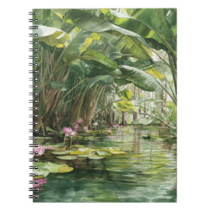 Lush Green Oerwoud Water Lily Illustratie Notitieboek