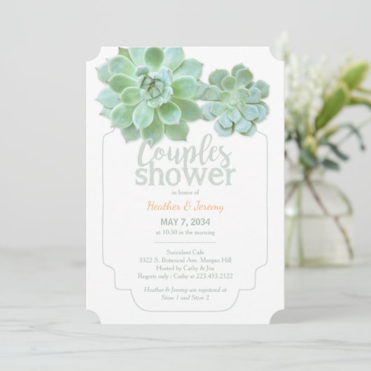 Lush Green Succulents Couples Shower Kaart (Staand voorkant)