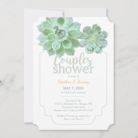 Lush Green Succulents Couples Shower Kaart (Voorkant)