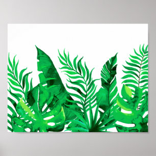 Lush Green - Waterverf Tropische Foliage - Poster