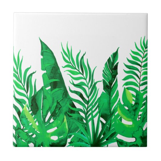 Lush Green - Waterverf Tropische Foliage - Tegeltje (Voorkant)