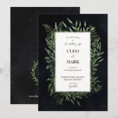 Lush Green Wreath Midnight moody Wedding Kaart (Voorkant / Achterkant)