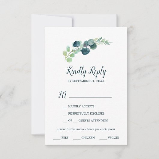 Lush Greenery and Eucalyptus Menu Choice RSVP Card (Voorkant)