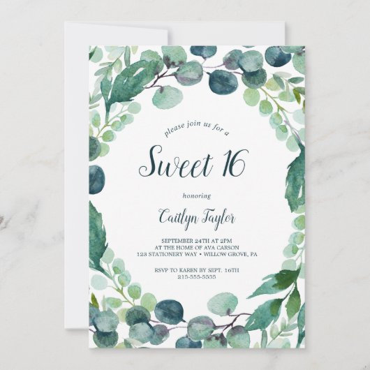 Lush Greenery and Eucalyptus Sweet 16 Kaart (Voorkant)