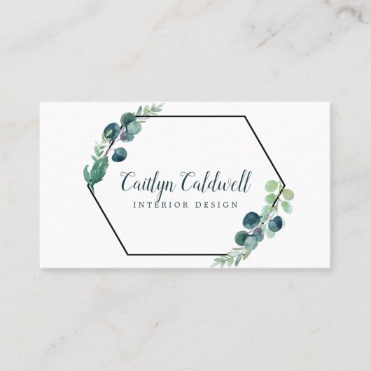 Lush Greenery Black Geometric Visitekaartje (Voorkant)