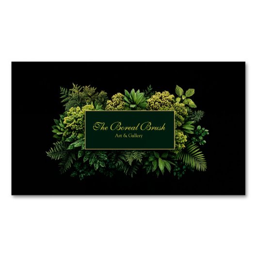Lush Greenery Black Gold Frame Botanical Magnetisch Visitekaartje (Voorkant)