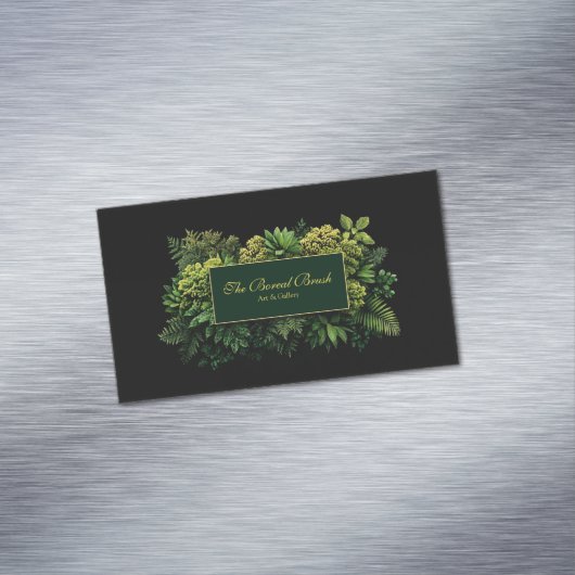 Lush Greenery Black Gold Frame Botanical Magnetisch Visitekaartje (Voorbeeld)