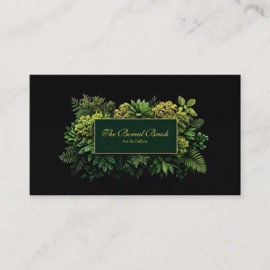 Lush Greenery Black Gold Frame Botanical Visitekaartje (Voorkant)