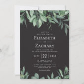 Lush Greenery Border Black Wedding Kaart (Voorkant)