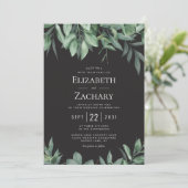 Lush Greenery Border Black Wedding Kaart (Staand voorkant)