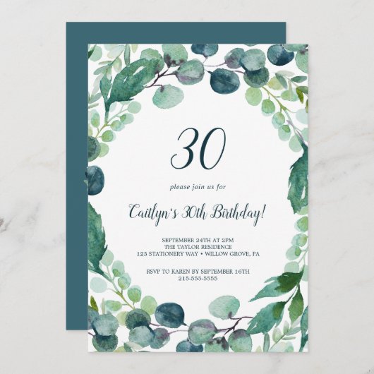 Lush Greenery en Eucalyptus 30th Birthday Kaart (Voorkant / Achterkant)