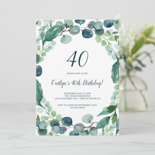 Lush Greenery en Eucalyptus 40th Birthday Kaart (Staand voorkant)
