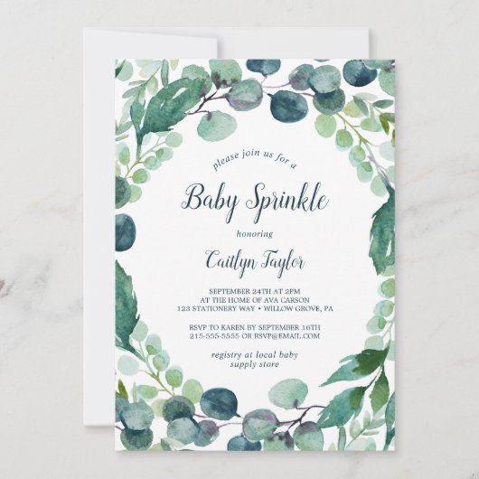 Lush Greenery en Eucalyptus Baby Sprinkle Kaart (Voorkant)