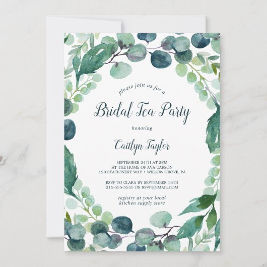 Lush Greenery en Eucalyptus Bridal Tea Party Kaart (Voorkant)