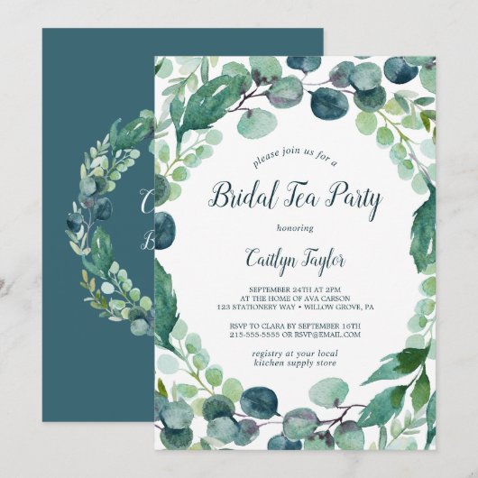 Lush Greenery en Eucalyptus Bridal Tea Party Kaart (Voorkant / Achterkant)