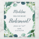 Lush Greenery en Eucalyptus Bridesmaid Voorstel Wijn Etiket (Enkel label)