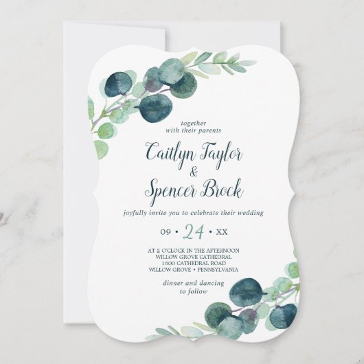 Lush Greenery en Eucalyptus Casual Wedding Kaart (Voorkant)