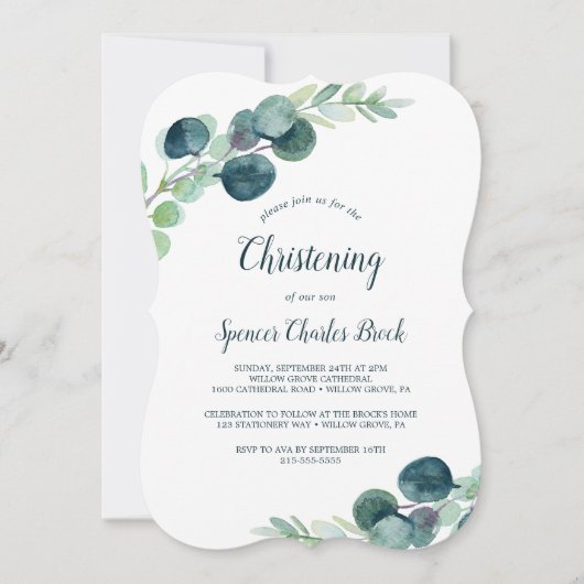 Lush Greenery en Eucalyptus Christening Kaart (Voorkant)