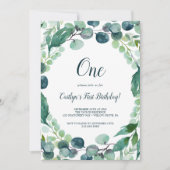 Lush Greenery en Eucalyptus First Birthday Kaart (Voorkant)