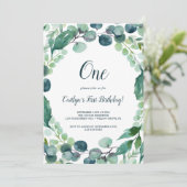 Lush Greenery en Eucalyptus First Birthday Kaart (Staand voorkant)