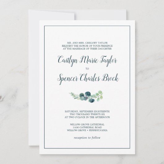 Lush Greenery en Eucalyptus Formal Wedding Kaart (Voorkant)