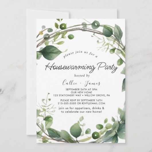 Lush Greenery en Eucalyptus Housewarming Party Kaart (Voorkant)