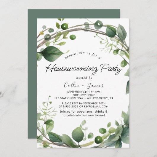 Lush Greenery en Eucalyptus Housewarming Party Kaart (Voorkant / Achterkant)