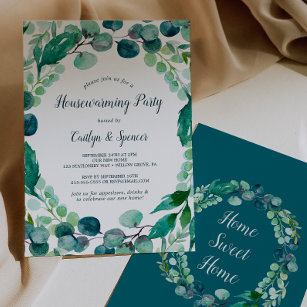 Lush Greenery en Eucalyptus Housewarming Party Kaart