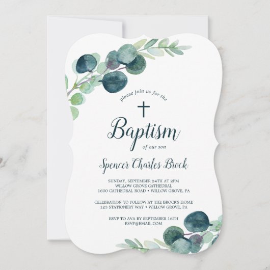 Lush Greenery en Eucalyptus met Cross Baptisme Kaart (Voorkant)