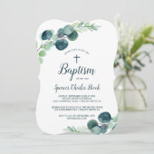 Lush Greenery en Eucalyptus met Cross Baptisme Kaart (Staand voorkant)
