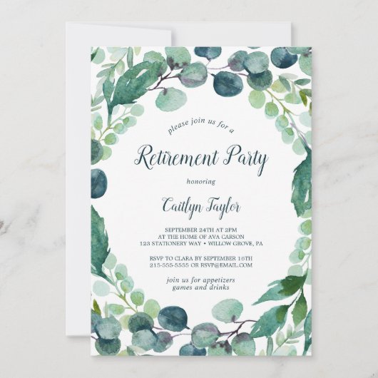 Lush Greenery en Eucalyptus Retirement Party Kaart (Voorkant)